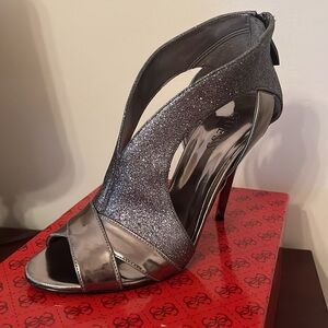 Guess silver glitter high heel sandals size 8.5